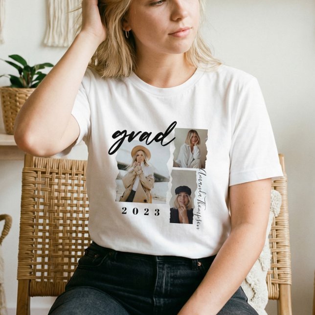 Modern Minimal Script Custom Grad Photo Collage T-Shirt (Modern Minimal Script Custom Grad Photo Collage T-Shirt)