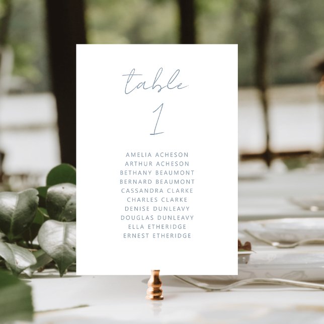 Modern Minimal Script Dusty Blue Wedding Table Number (Creator Uploaded)