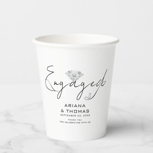 Modern Minimal Script Engagement Party Paper Cups (Front)