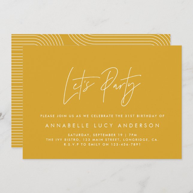 Modern minimal script geometric mustard birthday  invitation (Front/Back)
