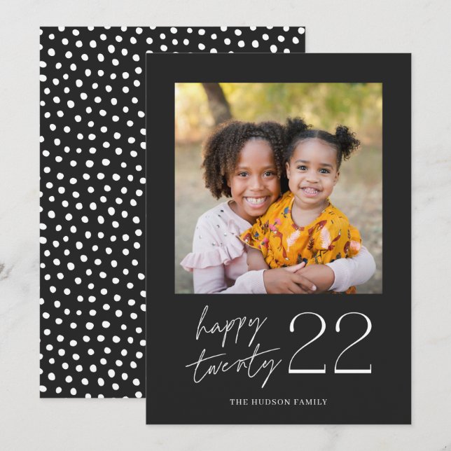 Modern Minimal Script Happy 2022 Photo Holiday Card (Front/Back)