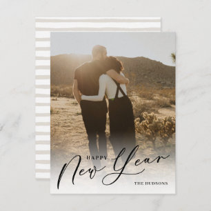 Modern Minimal Script Happy New Year Photo Holiday
