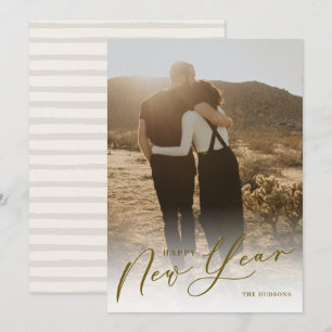Modern Minimal Script Happy New Year Photo Holiday Card
