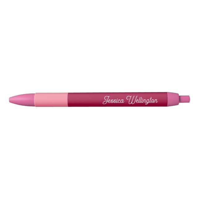 Modern Minimal Script Hot Pink Girly Name Black Ink Pen (Front)