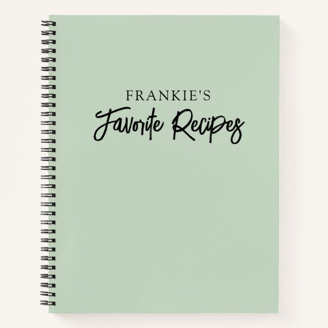 Modern Minimal Script Mint Green Cooking Recipe Notebook (Front)