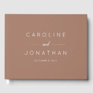Modern Minimal Script Mocha Brown Custom Wedding Guest Book