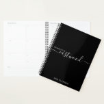 Modern Minimal Script Monogram Black Planner 2025<br><div class="desc">A modern minimalist 2025 planner, featuring elegant white script monogram on black. You may choose from soft or hard cover.</div>