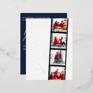 Modern minimal script multi photo christmas retro  foil holiday postcard