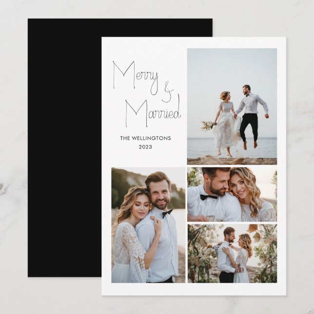 Modern Minimal Script Multi Photo Wedding Holiday Card (Front/Back)