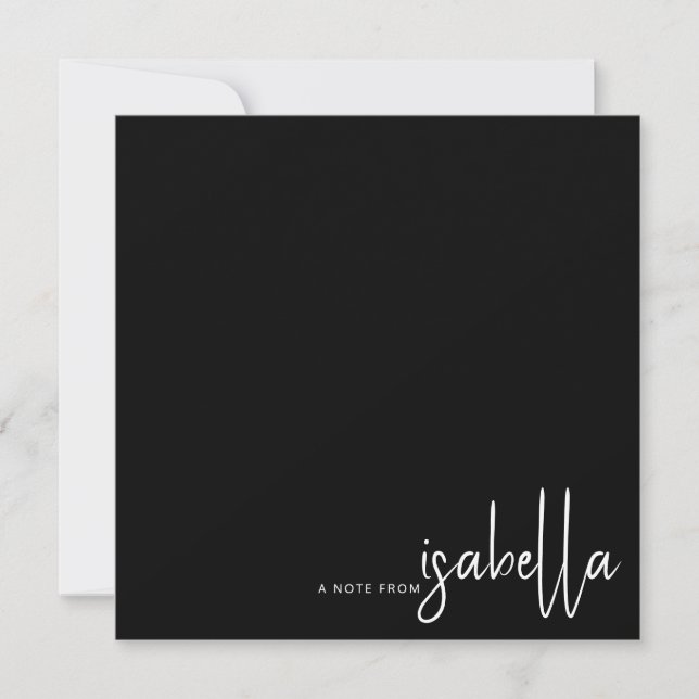 Modern Minimal Script Name Note From Black White Card (Front)