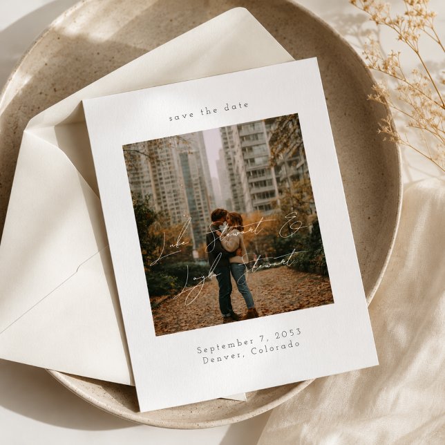 Modern Minimal Script Over Photo Wedding  Save The Date (Creator Uploaded)