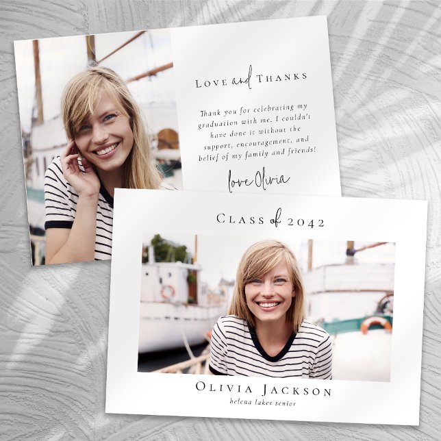 Modern Minimal Script Photo Graduation Thank You Card (Creator Uploaded)