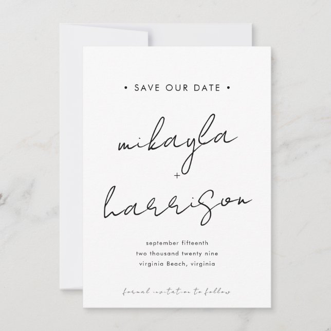 Modern Minimal Script Photo Save the Date  (Front)