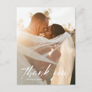 Modern Minimal Script Photo Wedding Thank You Postcard