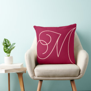 Modern Minimal Script Pink Initial Monogram  Throw Pillow