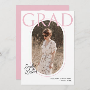 Modern Minimal Script Pink Photo Graduation Party Invitation