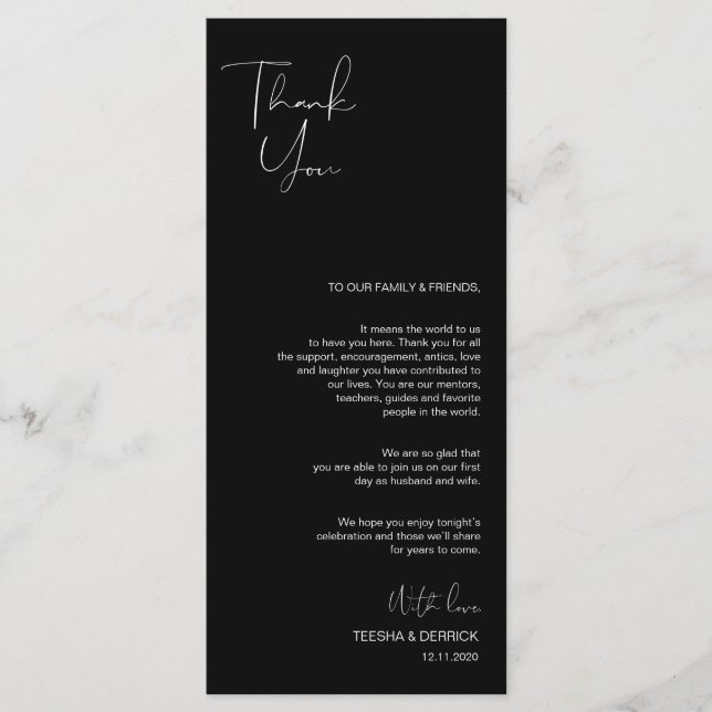 Modern Minimal Script Place Setting Thank You Card (Front)