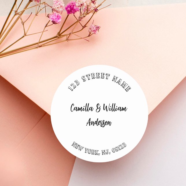 Modern minimal script return address classic round sticker (Creator Uploaded)