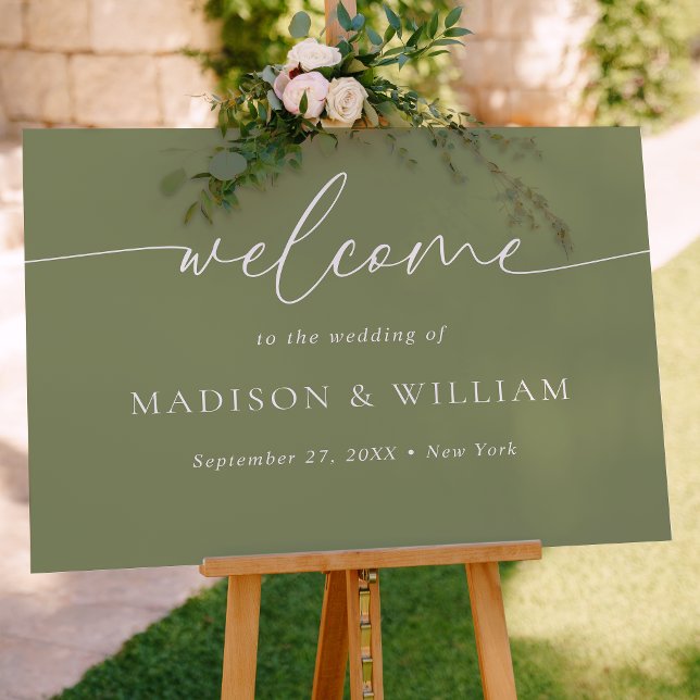 Modern Minimal Script Sage Green Wedding Welcome Poster (Creator Uploaded)