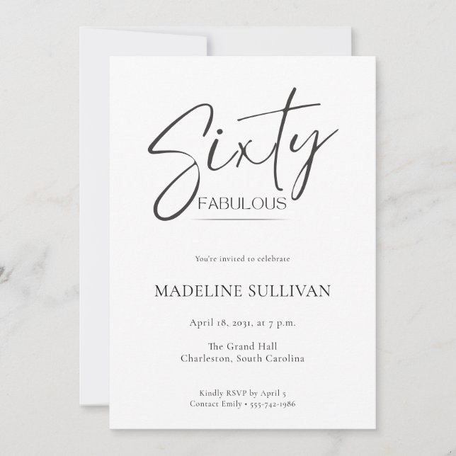 Modern Minimal Script Sixty 60th Birthday Party Invitation (Front)