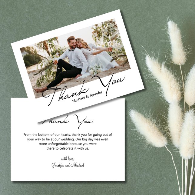 modern minimal script wedding photo thank you  card (Creator Uploaded)
