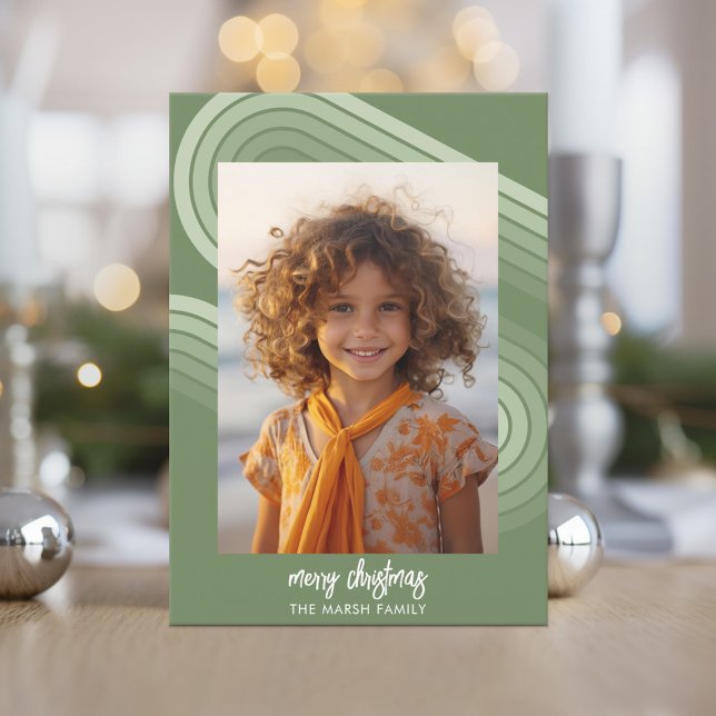 Modern Minimal Shades of Juniper Stripes - 6 Photo Holiday Card (Holiday Photo card with boho stripes and pastel colors.)