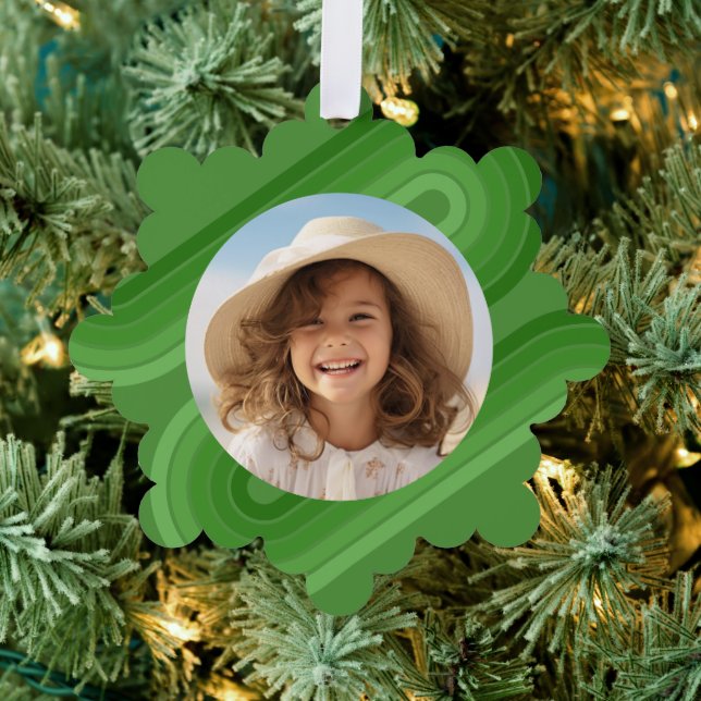 Modern Minimal Shades of Juniper Stripes - Photo Ornament Card (Insitu (Tree))