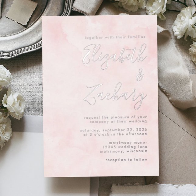 Modern Minimal Silver Script Blush Pink Wedding (Creator Uploaded)