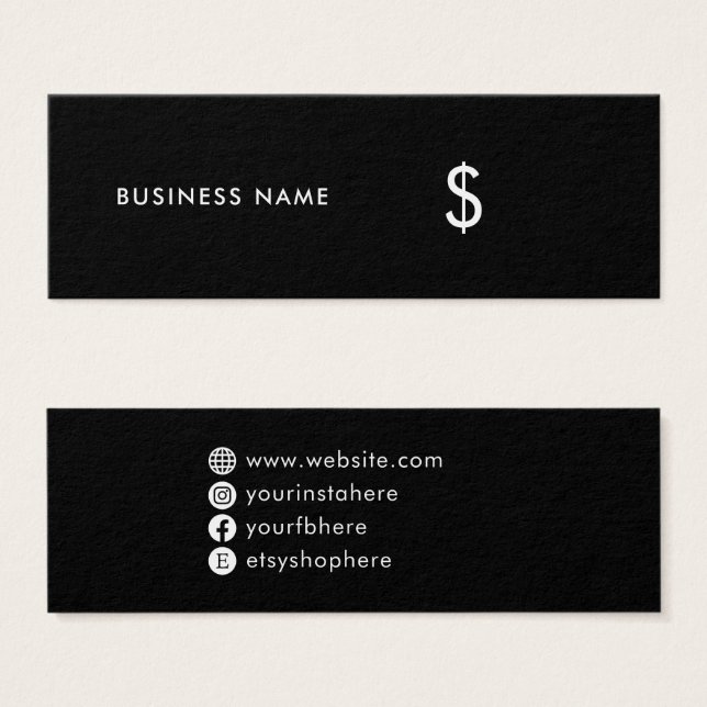 Modern Minimal Simple Black Social Media Price Tag (Front & Back)
