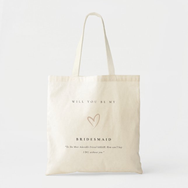 Modern Minimal Simple Blush Heart Bridesmaid Gift Tote Bag (Front)