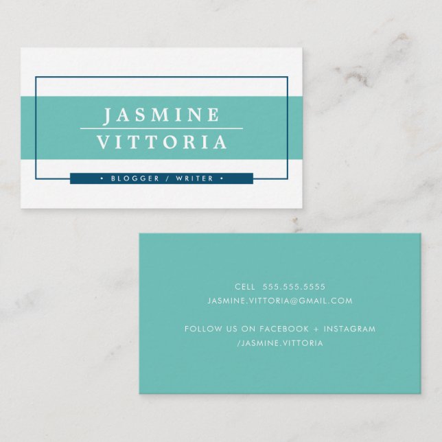 MODERN MINIMAL simple border jade band navy Business Card (Front/Back)