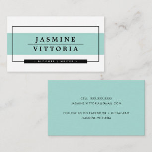 MODERN MINIMAL simple border mint green band black Business Card