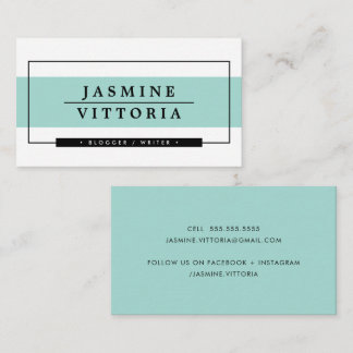 MODERN MINIMAL simple border mint green band black Business Card