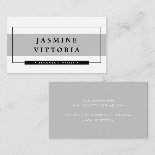 MODERN MINIMAL simple border pale grey band Business Card (Front/Back)
