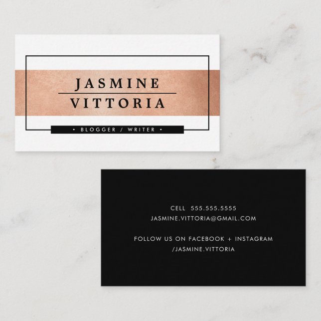 MODERN MINIMAL simple border rose gold band black Business Card (Front/Back)