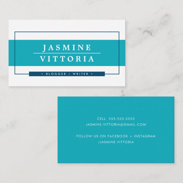 MODERN MINIMAL simple border turquoise blue navy Business Card (Front/Back)
