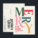 Modern minimal simple colourful budget Christmas Holiday Postcard<br><div class="desc">Budget Modern minimal traditional retro vintage graphic typography colrfule merry Christmas holiday card. Part of a bold fun holiday collection.</div>