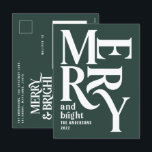 Modern minimal simple green merry Christmas Holiday Postcard<br><div class="desc">Modern minimal traditional retro vintage graphic typography green merry Christmas holiday card. Part of a bold fun holiday collection.</div>