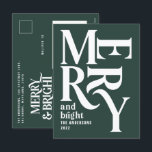 Modern minimal simple green merry Christmas Holiday Postcard<br><div class="desc">Modern minimal traditional retro vintage graphic typography green merry Christmas holiday card. Part of a bold fun holiday collection.</div>