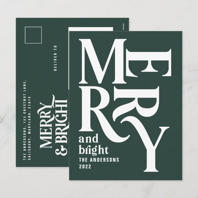 Modern minimal simple green merry Christmas Holiday Postcard (Front/Back)