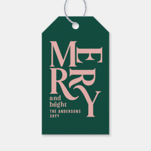 Modern minimal simple green pink Christmas Gift Tags