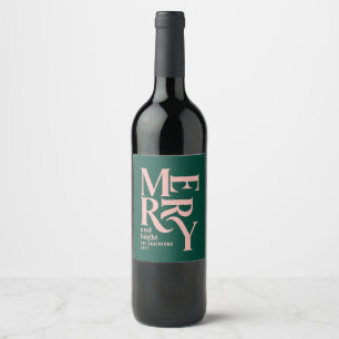 Modern minimal simple green pink Christmas Wine Label