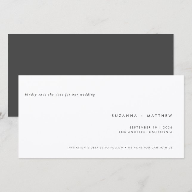 Modern Minimal Simple Grey Wedding Save The Date (Front/Back)