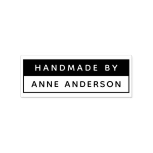 Modern minimal simple handmade by custom name rubber stamp