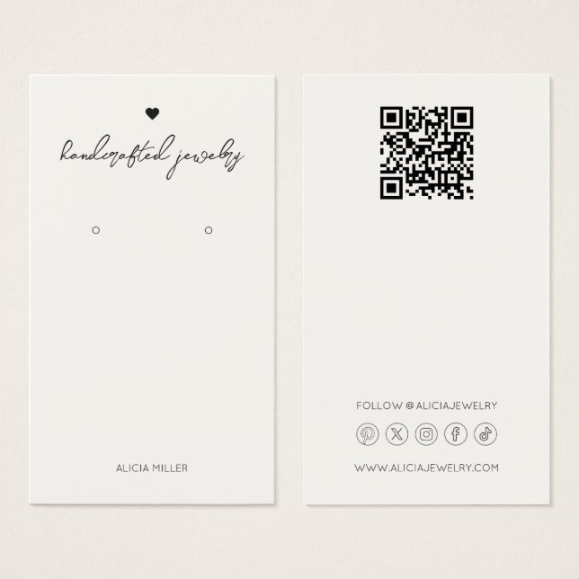 Modern Minimal Simple Heart Earrings Display Card (Front & Back)