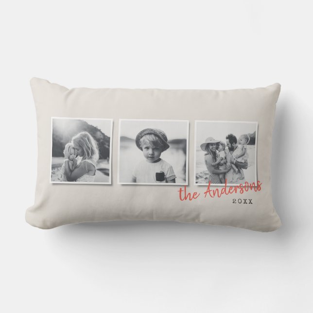 Modern minimal simple multi photo home decor lumbar pillow (Front)