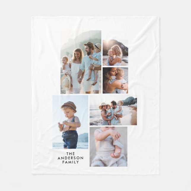  Modern minimal simple personalized family 5 photo Fleece Blanket (Front)