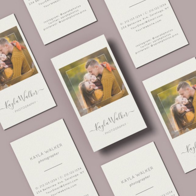 Modern Minimal Simple Photo Photographer Ivory Business Card (Creator Uploaded)