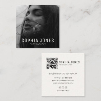 Modern Minimal Simple Photo QR Code Professional Square Business Card