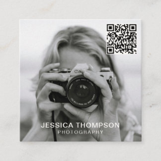 Modern Minimal Simple Photo QR Code Professional Square Business Card